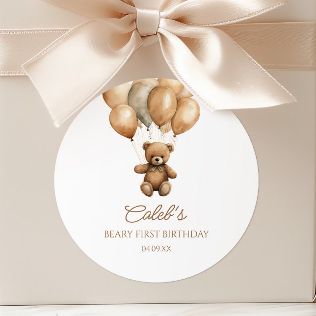 Sticker Rond Boho Teddy Bear Beary Premier anniversaire fête (Créateur téléchargé)