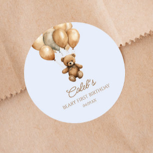 Sticker Rond Boho Teddy Bear Beary Premier anniversaire fête