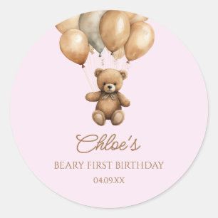Sticker Rond Boho Teddy Bear Beary Premier anniversaire fête