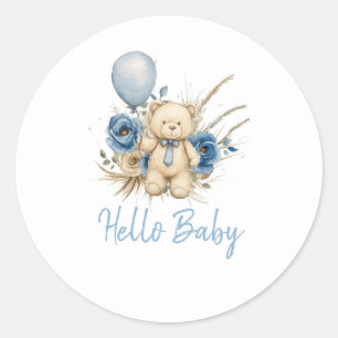 Sticker Rond Boho Teddy Bear Bleu Bearly Wait Baby shower Favor