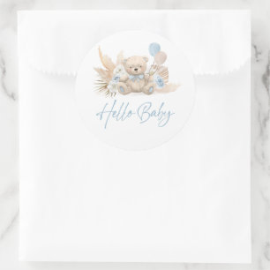 Sticker Rond Boho Teddy Bear Bleu Bearly Wait Baby shower Favor