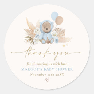 Sticker Rond Boho Teddy Bear Bleu Bearly Wait Baby shower Favor