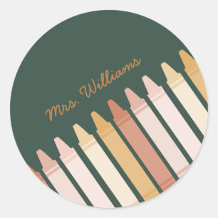 Sticker Rond Boho tendance couleurs Crayon Nom de l'enseignant