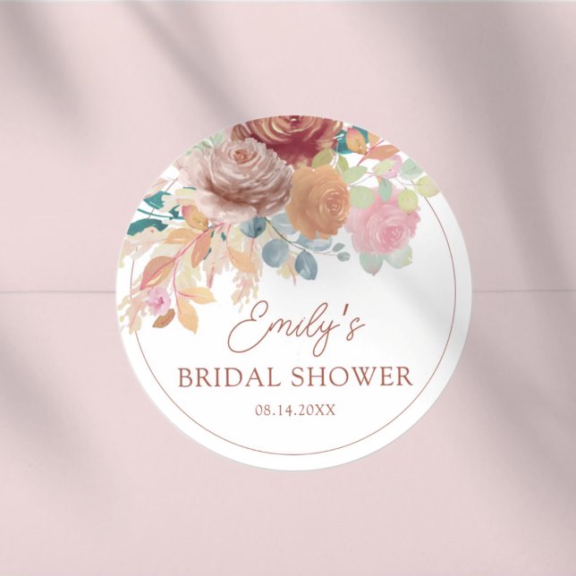 Sticker Rond Boho Terracotta & Blush Bridal Shower (Créateur téléchargé)