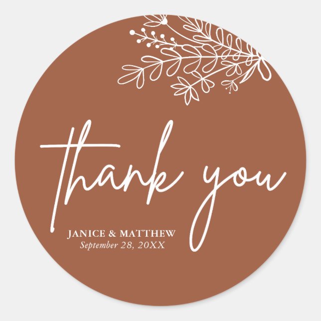 Sticker Rond Boho Terracotta brûlé Orange Rustique Mariage (Devant)