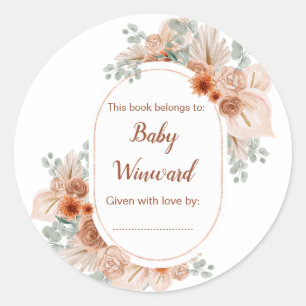 Sticker Rond Boho Terracotta Pampas Baby shower en herbe