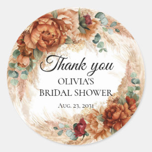 Sticker Rond Boho terracotta pampas douche nuptiale merci