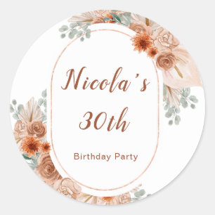 Sticker Rond Boho Terracotta Pampas Grass Anniversaire