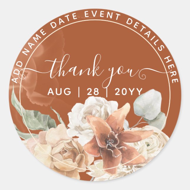 Sticker Rond Boho Terracotta Pampas Grass Merci Favoriser (Devant)