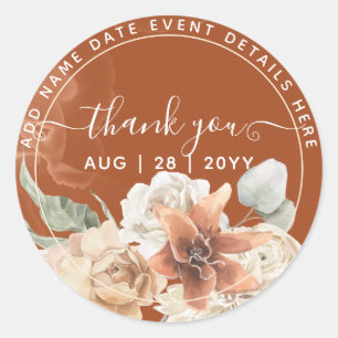 Sticker Rond Boho Terracotta Pampas Grass Merci Favoriser