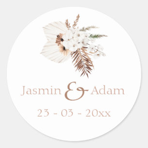 Sticker Rond Boho Terracotta Pampas Grass Orchid Mariage