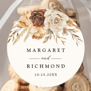 Sticker Rond Boho Terracotta Rustic Floral Mariage