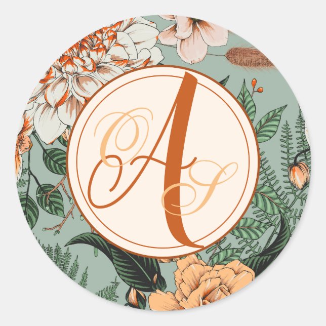 Sticker Rond Boho Terracotta Sage Monogramme Mariage de automne (Devant)