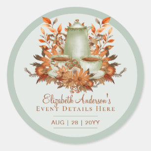Sticker Rond Boho Terracotta Sage Tea Party Baby Fête des marié