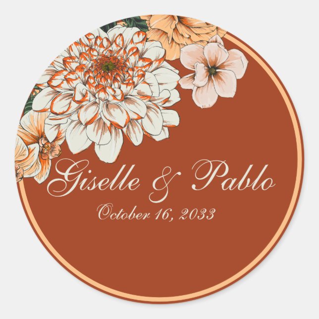 Sticker Rond Boho Terre cuite Sauge Fleurs de mariage d'automne (Devant)