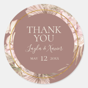 Sticker Rond Boho Tropical Botanical Dusty Rose Merci Favoriser