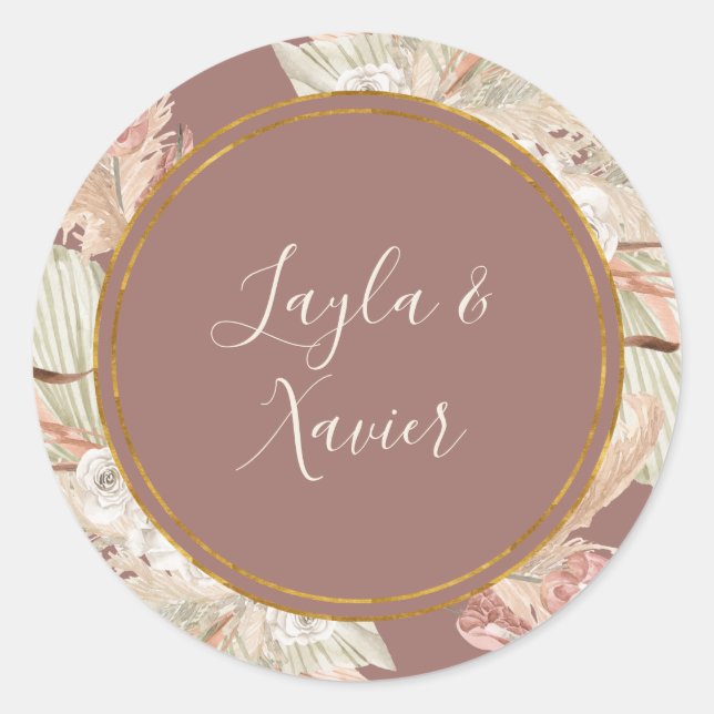 Sticker Rond Boho Tropical Botanical | Sceau d'enveloppe Rose D (Devant)