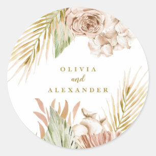 Sticker Rond Boho Tropical Floral et Palm Mariage