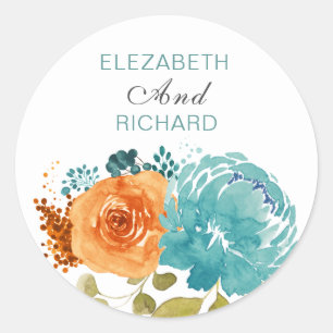 Sticker Rond Boho turquoise de floraux orange brûlés