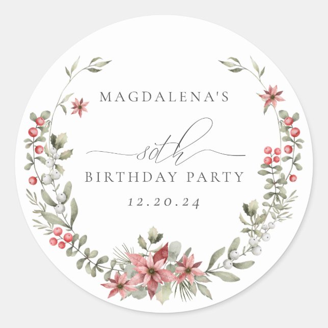 Sticker Rond Boho verdure hivernale florale rouge 80e anniversa (Devant)