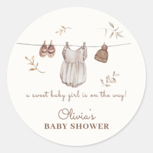 Sticker Rond Boho Vintage Watercolor Girl Baby shower de tenue