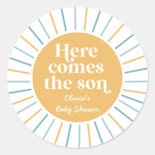 Sticker Rond Boho Voici le baby shower soleil Son
