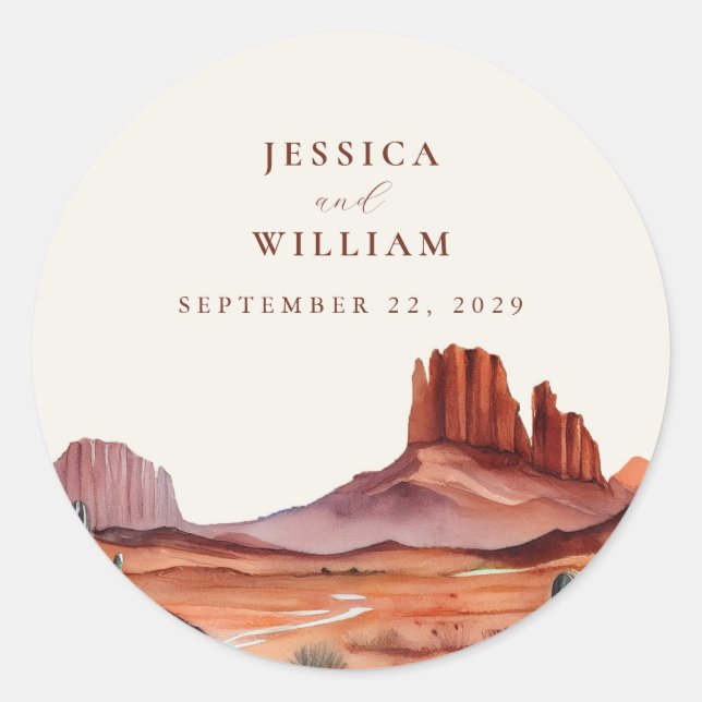Sticker Rond Boho Watercolor Desert Mariage (Devant)