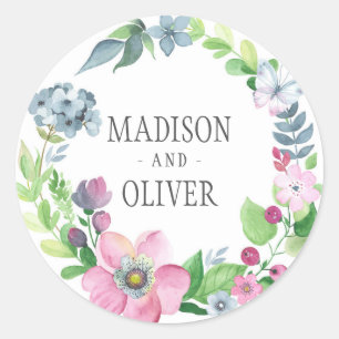 Sticker Rond Boho Watercolor Floral & Butterfly   MARIAGE