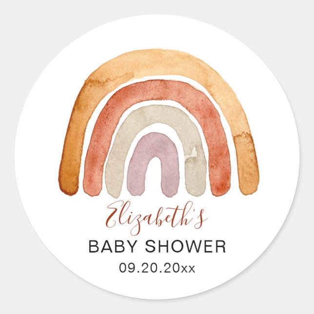 Sticker Rond Boho Watercolor Rainbow Baby shower (Devant)