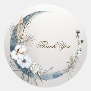 Sticker Rond Boho White Orchidée Fleurs Blue Moon Elegant Party