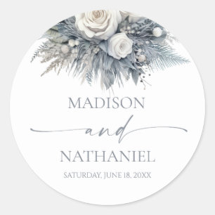 Sticker Rond Boho White Rose Floral Mariage Jardin
