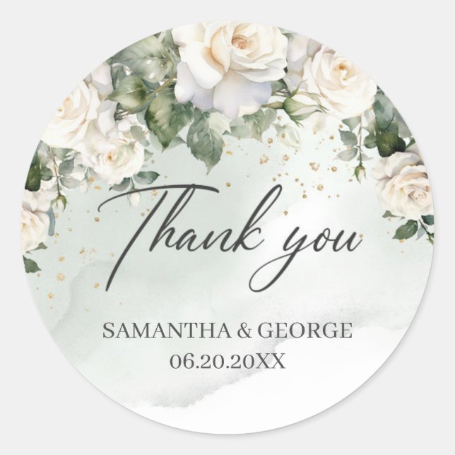 Sticker Rond Boho White Roses Floral Garden verdure (Devant)