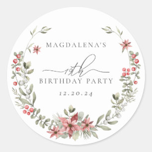 Sticker Rond Boho Winter Greenery Red Floral 19e anniversaire