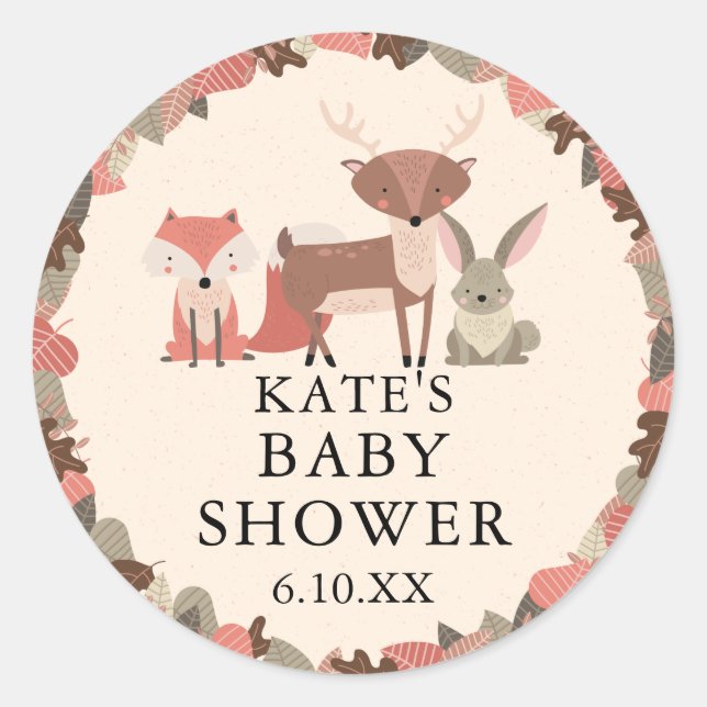 Sticker Rond Boho Woodland Animaux Forêt Baby shower Favoriser (Devant)