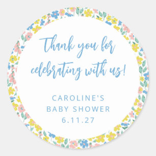 Sticker Rond Boho Yellow Ditsy Floral Baby shower personnalisé