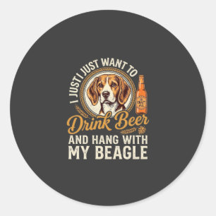 Sticker Rond Boire Bière Beagle Chien Bière Artisanale Bouteill
