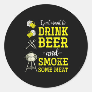 Sticker Rond Boire de la bière amusante Viande Barbecue Chef Ho