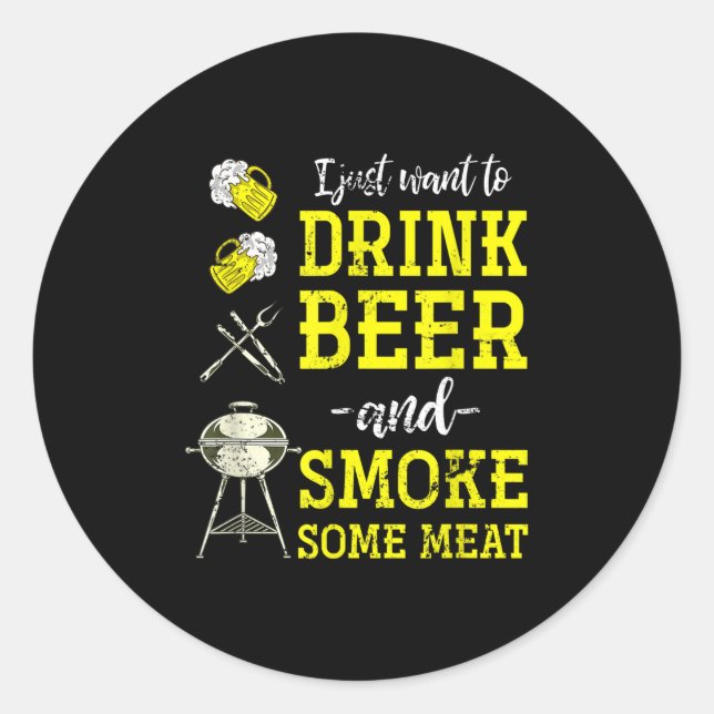 Sticker Rond Boire de la bière amusante Viande Barbecue Chef Ho (Devant)