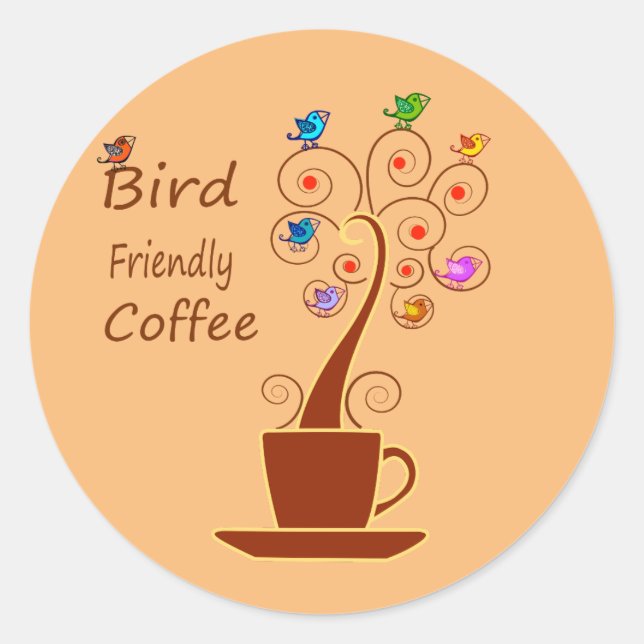 Sticker Rond Boire du café Économisez les oiseaux (Devant)