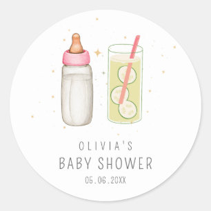 Sticker Rond Boire et Voir, Bienvenue Bébé Fille, Fête Nouveau 