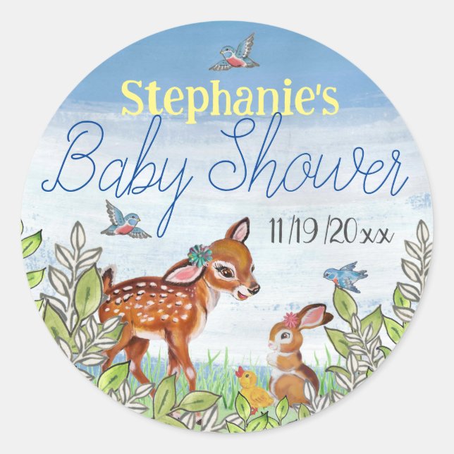 Sticker Rond Bois Animal Faune Bunny Canard Cute Baby shower (Devant)
