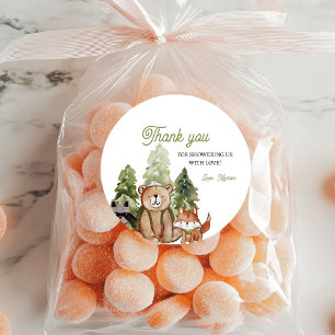 Sticker Rond Bois Animaux Aventure Baby shower Merci