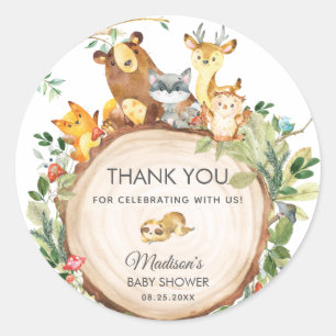 Sticker Rond Bois Animaux Baby shower 1er anniversaire Favorise