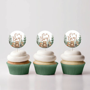 Sticker Rond Bois Animaux baby shower Cupcake Topper