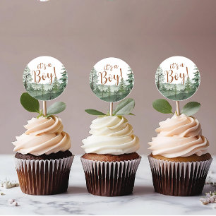 Sticker Rond Bois Animaux baby shower Cupcake Topper