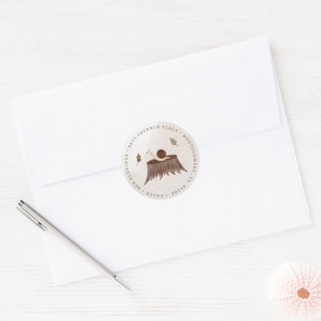 Sticker Rond Bois Animaux Baby shower Retourner l'adresse Étiqu (Enveloppe)
