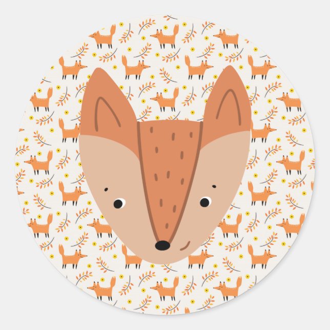 Sticker Rond Bois Animaux Boho Design Fox (Devant)