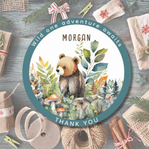 Sticker Rond Bois Animaux Ours Favoriser Merci Décor Cadeau