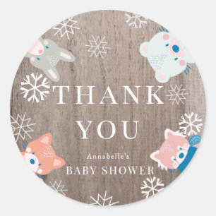 Sticker Rond Bois Animaux Snowflakes Baby shower en bois
