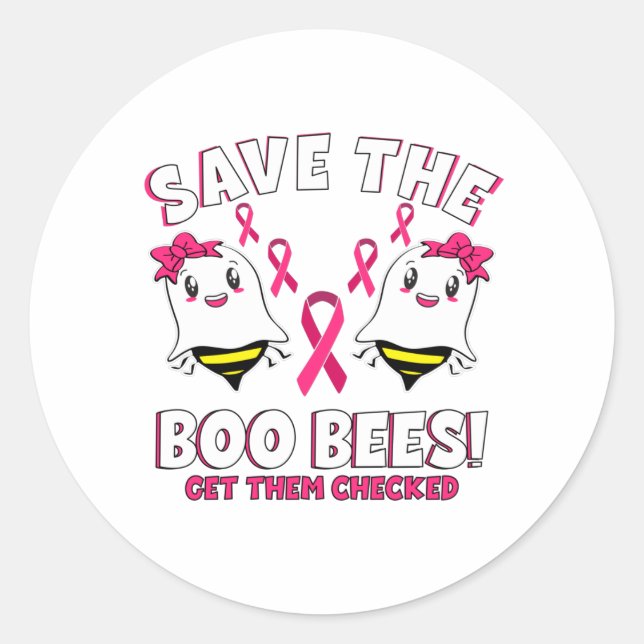 Sticker Rond Bois Bees Sensibilisation au cancer du sein Ruban  (Devant)